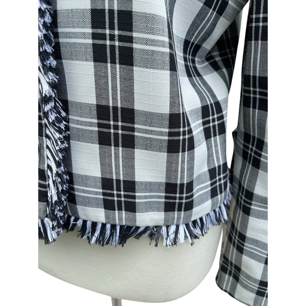 American Design Black & White Plaid Blazer Size 8 Crop Vintage Button Down - Picture 3 of 8